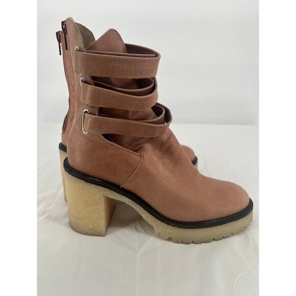 Free People Jesse Cutout Ankle Boots Womens Size 8.5 39 English Tan Strappy Zip - Picture 2 of 9